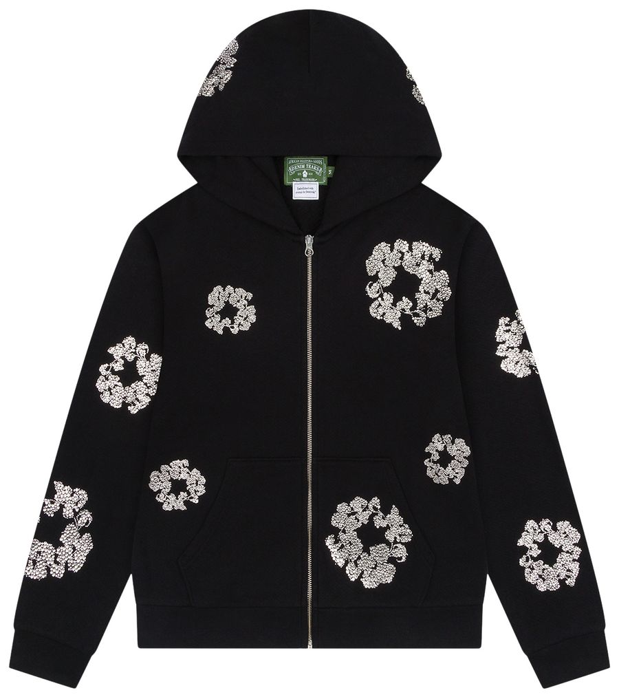 Denim Tears Cashmere Swarovski Cotton Wreath Zip Hoodie 'Black'