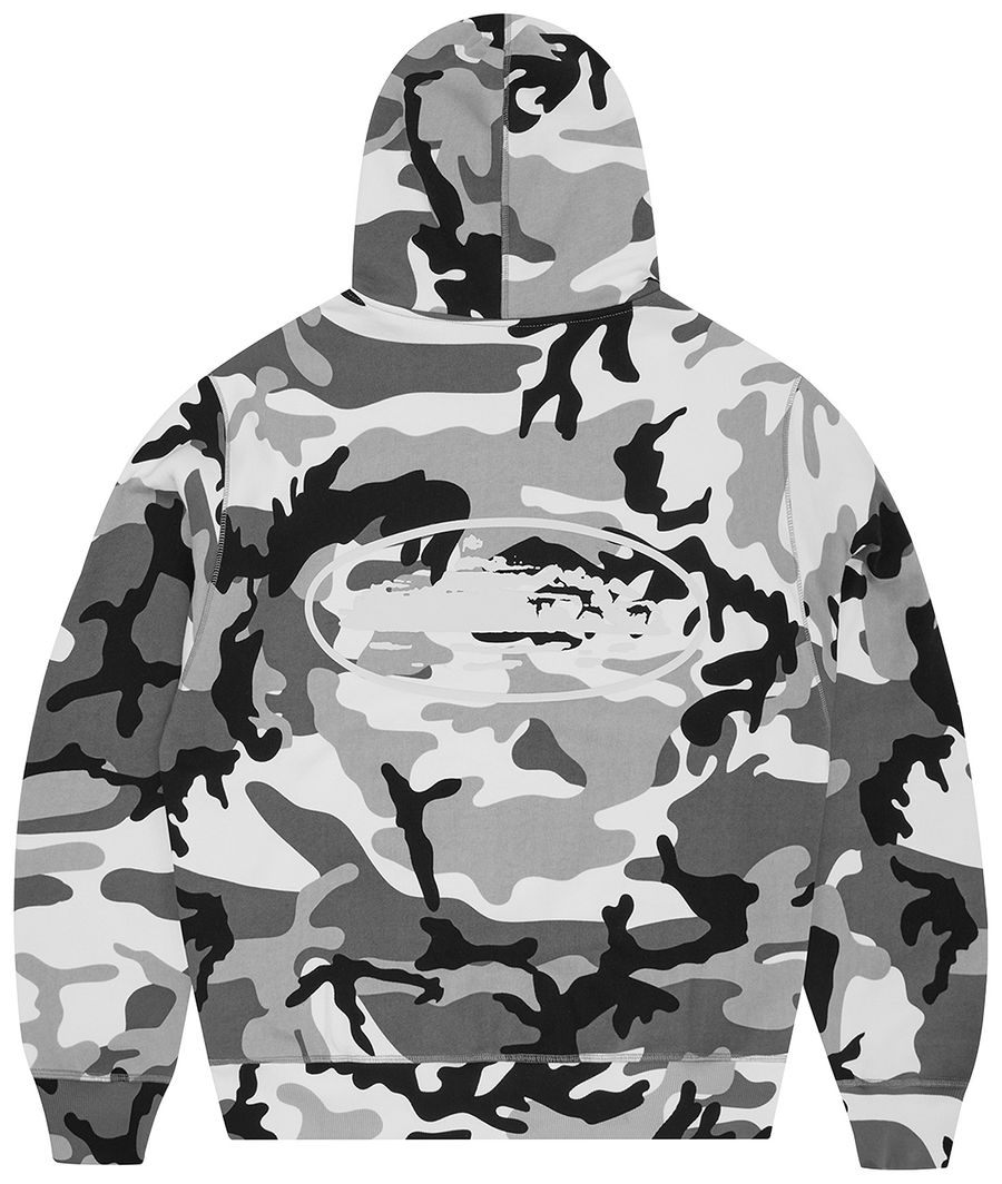 Corteiz Island – Kapuzenjacke mit Puff-Print und Reißverschluss in Arktis-Tarnmuster