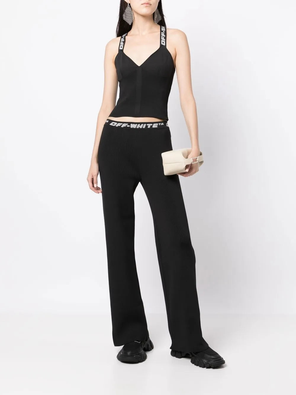 Off White Athleisure Leggings mit Schlitz Schwarz