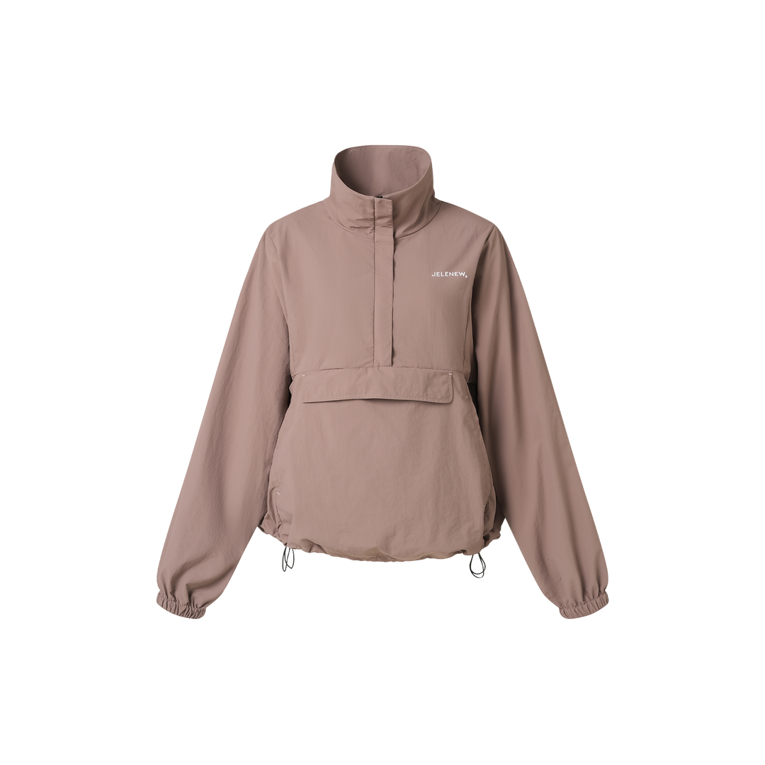 Jelenew Half-zipped Windproof Greyish Red