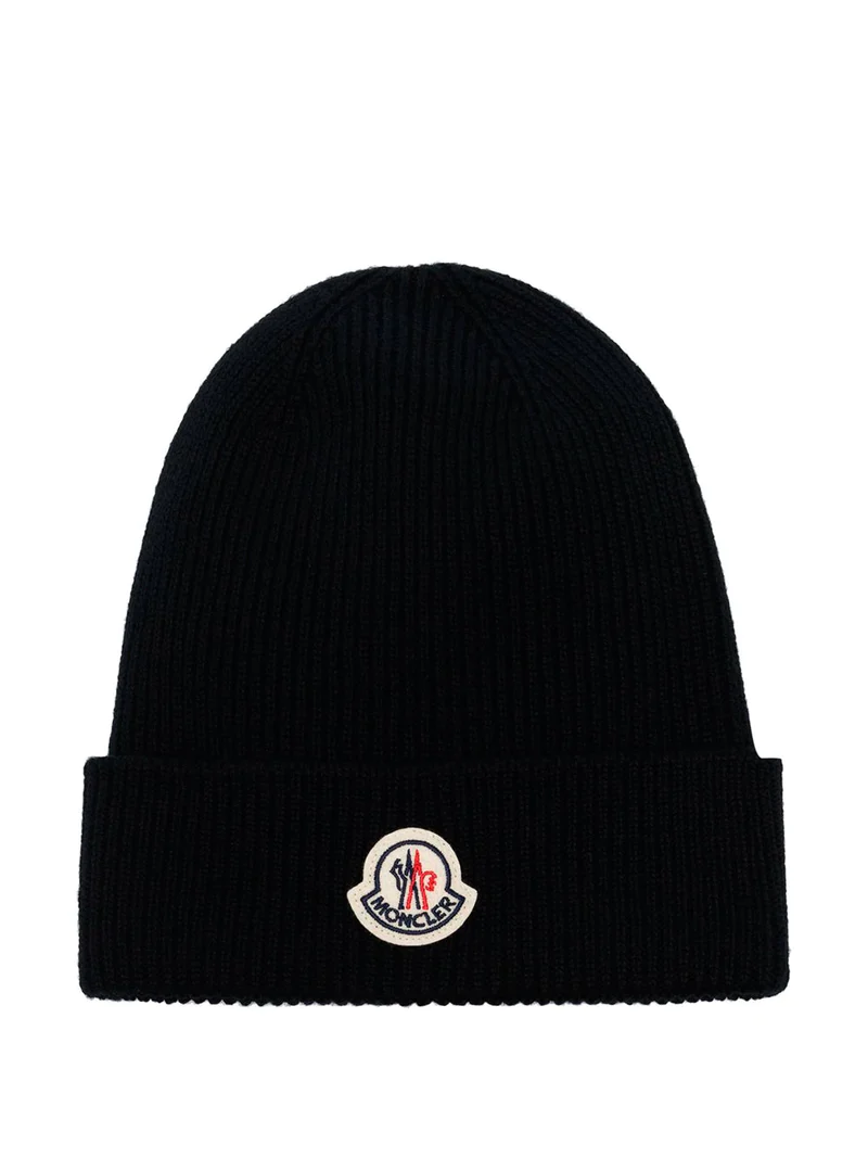 Moncler Black Logo Patch Knitted beanie