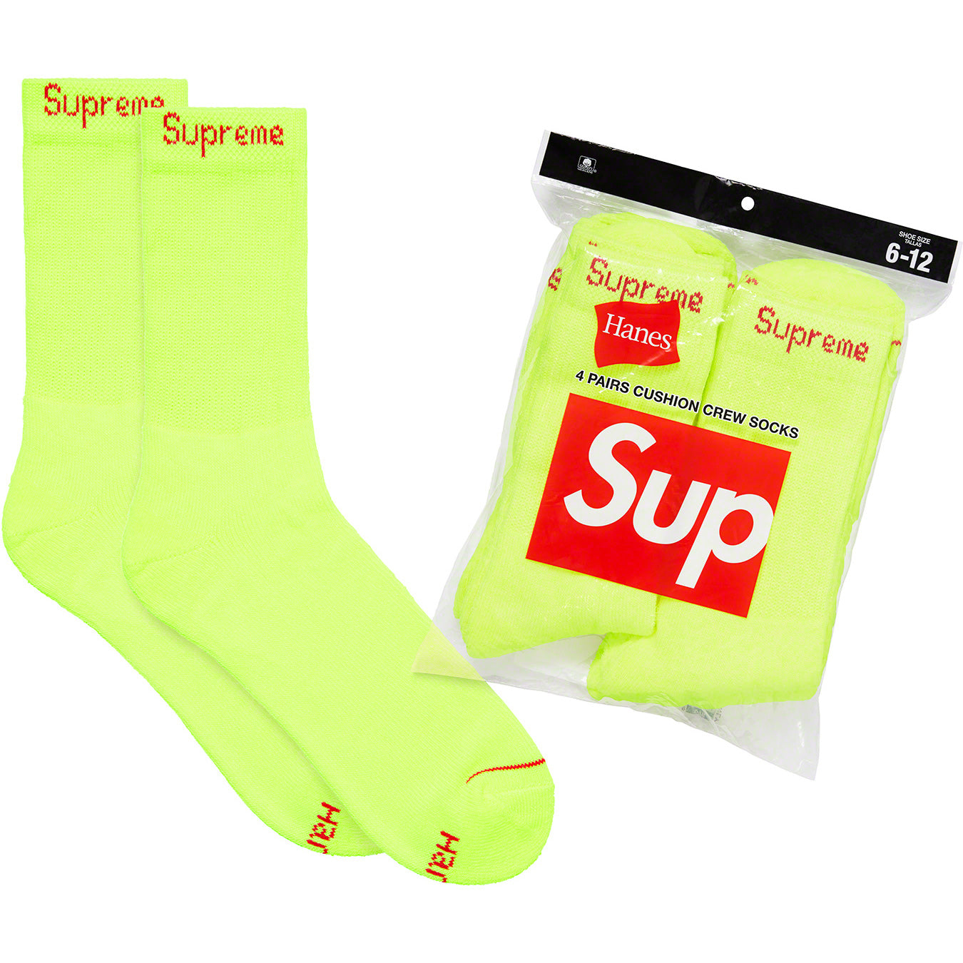 Supreme x Hanes Crew-Socken (4er-Pack) Fluoreszierendes Gelb