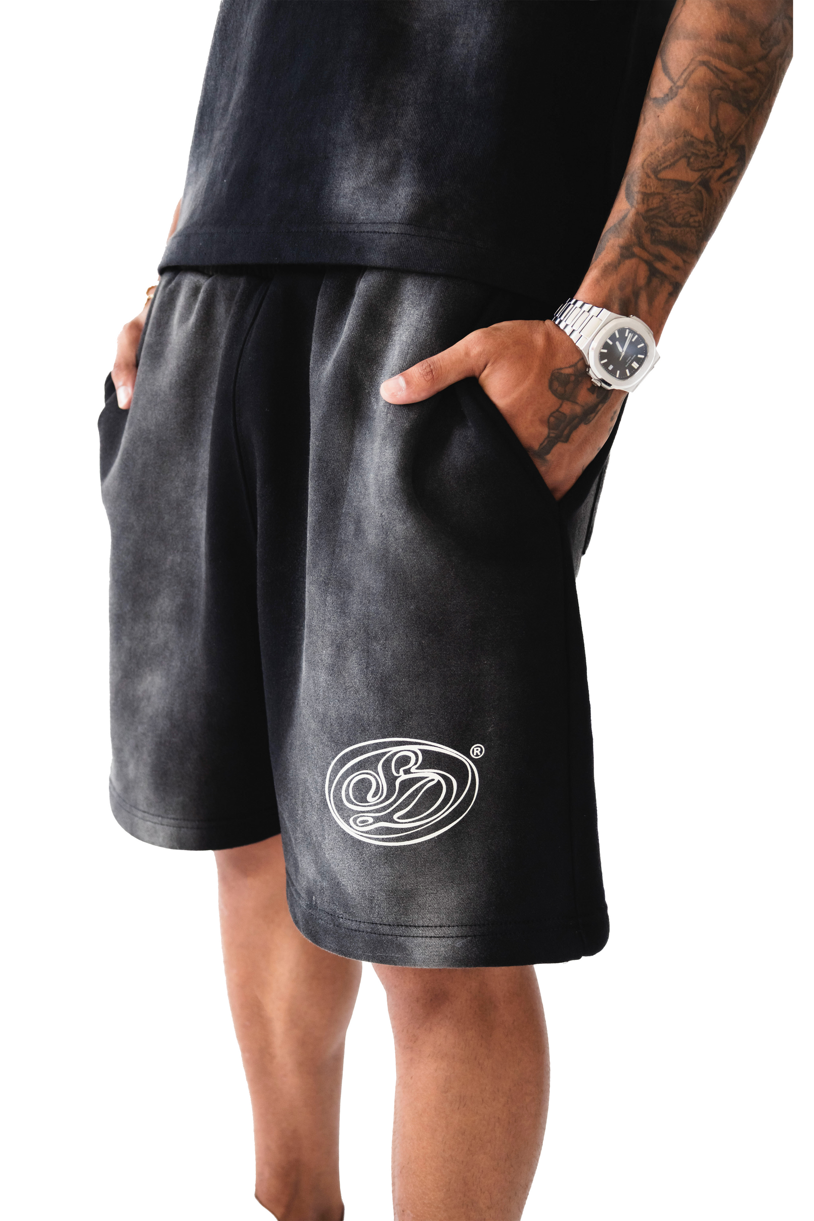 Saints Delyé Black Washed Effect Shorts