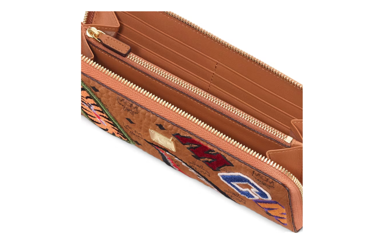 MCM x BAPE Shark Zip Around Wallet Visetos Large Cognac