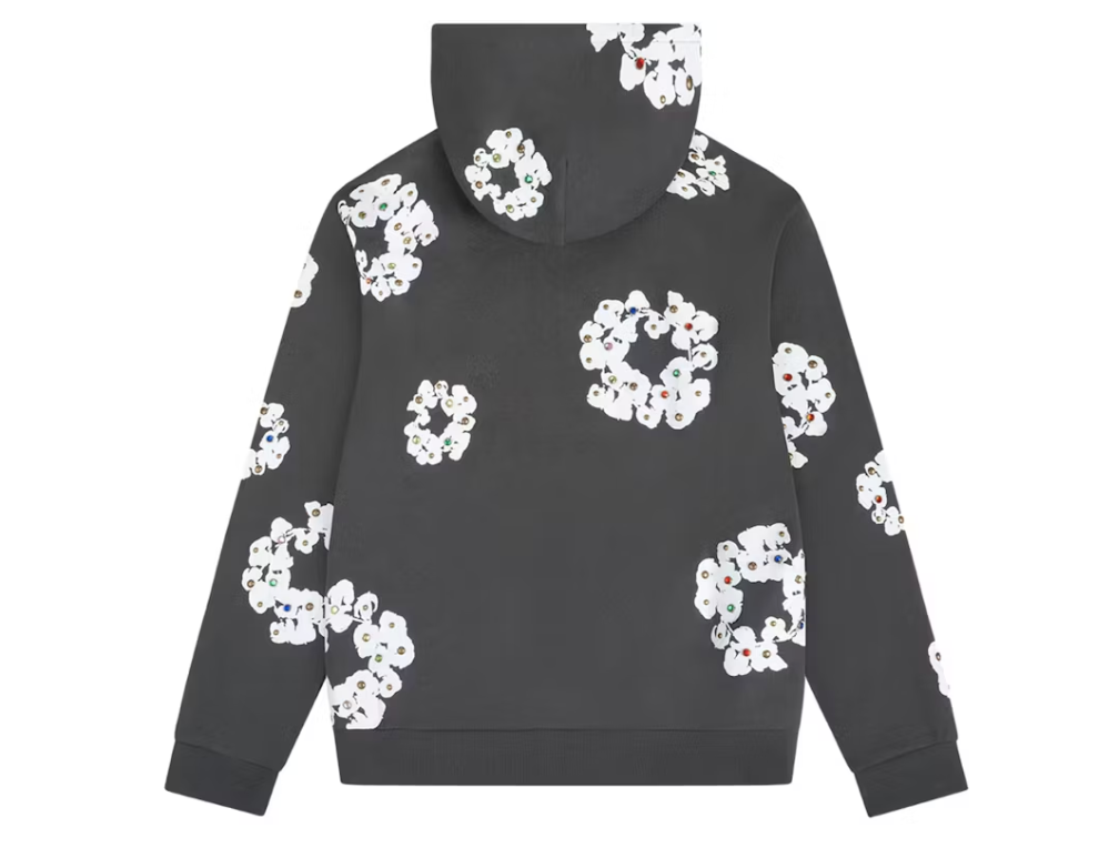 Denim Tears Rhinestone Cotton Wreath Zip Hoodie Vintage Black