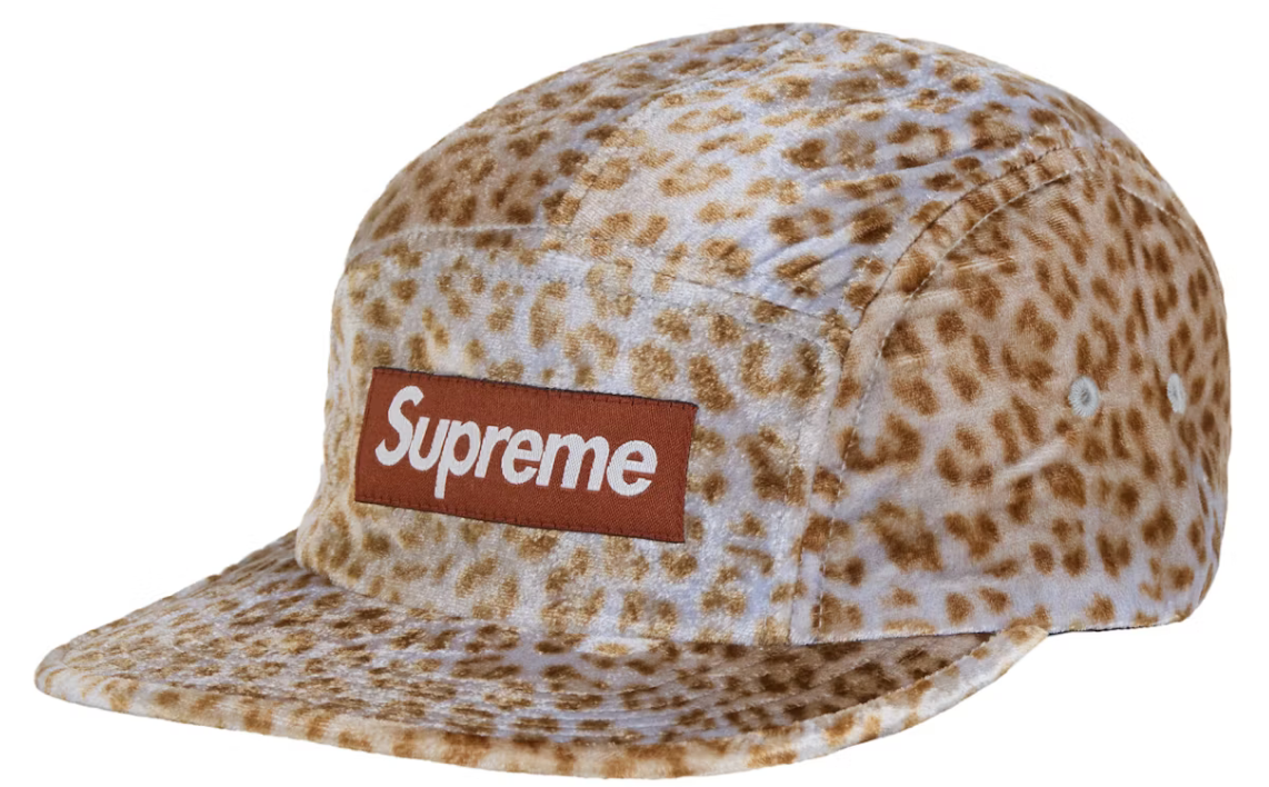 Supreme Leopard Velvet Camp Cap Tan