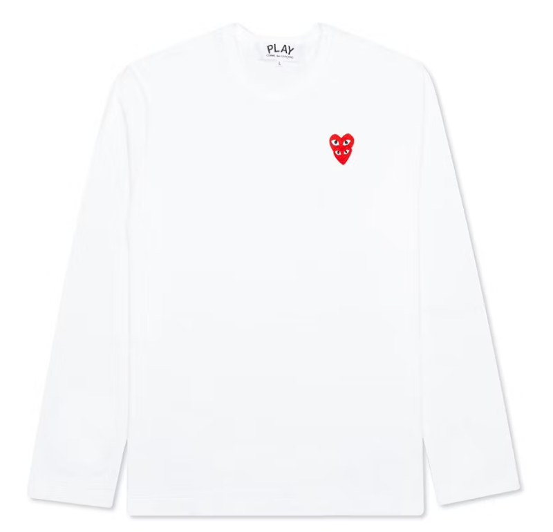 Comme des Garcons Play Red Stacked Heart L/S T-shirt White