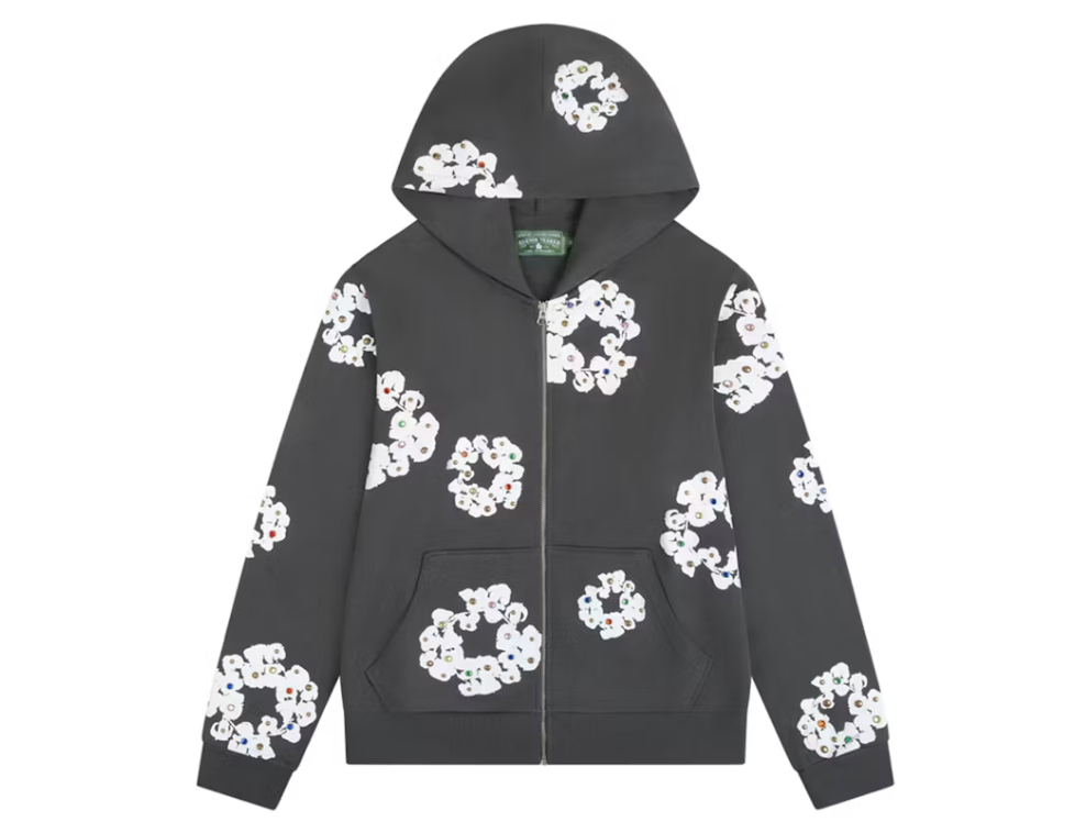 Denim Tears Rhinestone Cotton Wreath Zip Hoodie Vintage Black