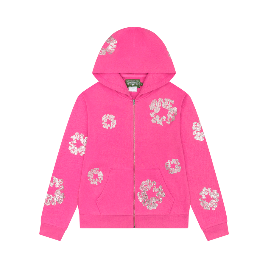 Denim Tears Cashmere Swarovski Cotton Wreath Zip Hoodie Pink