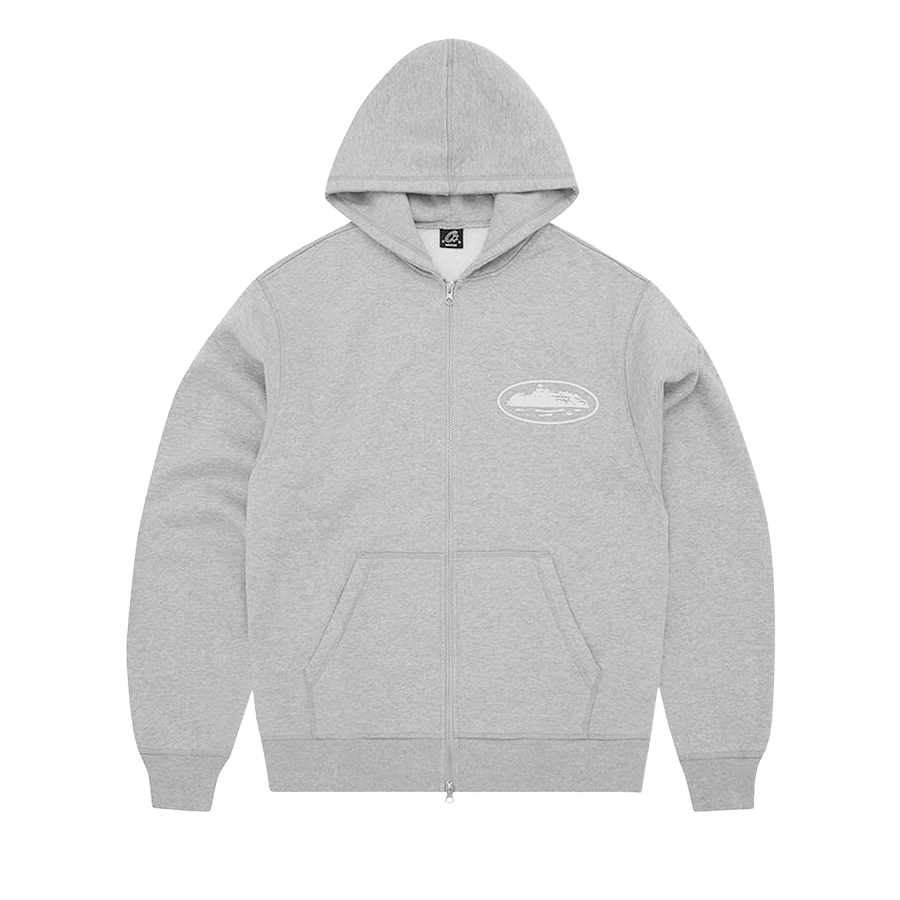 Corteiz Island Puff Print Zip Hoodie Heather Grey