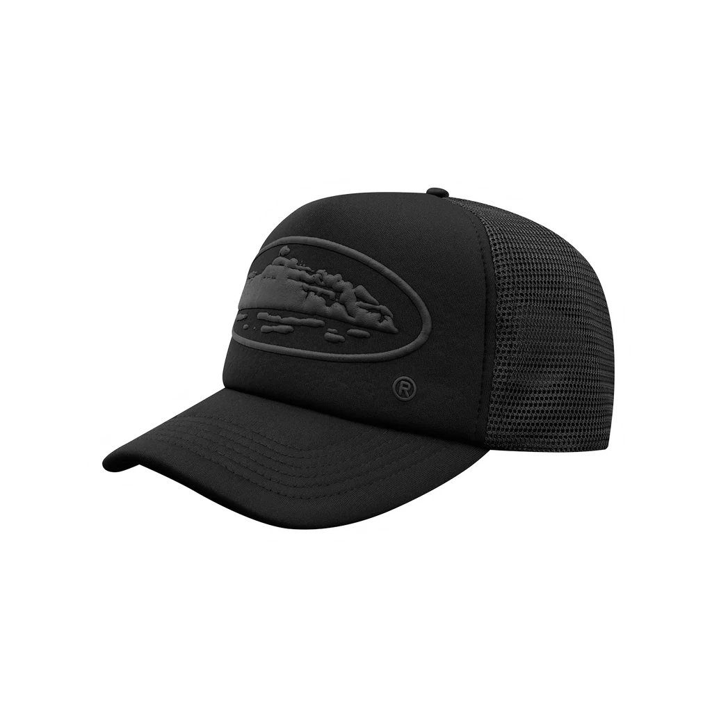 Corteiz – Trucker-Mütze mit Puff-Print, dreifach schwarz