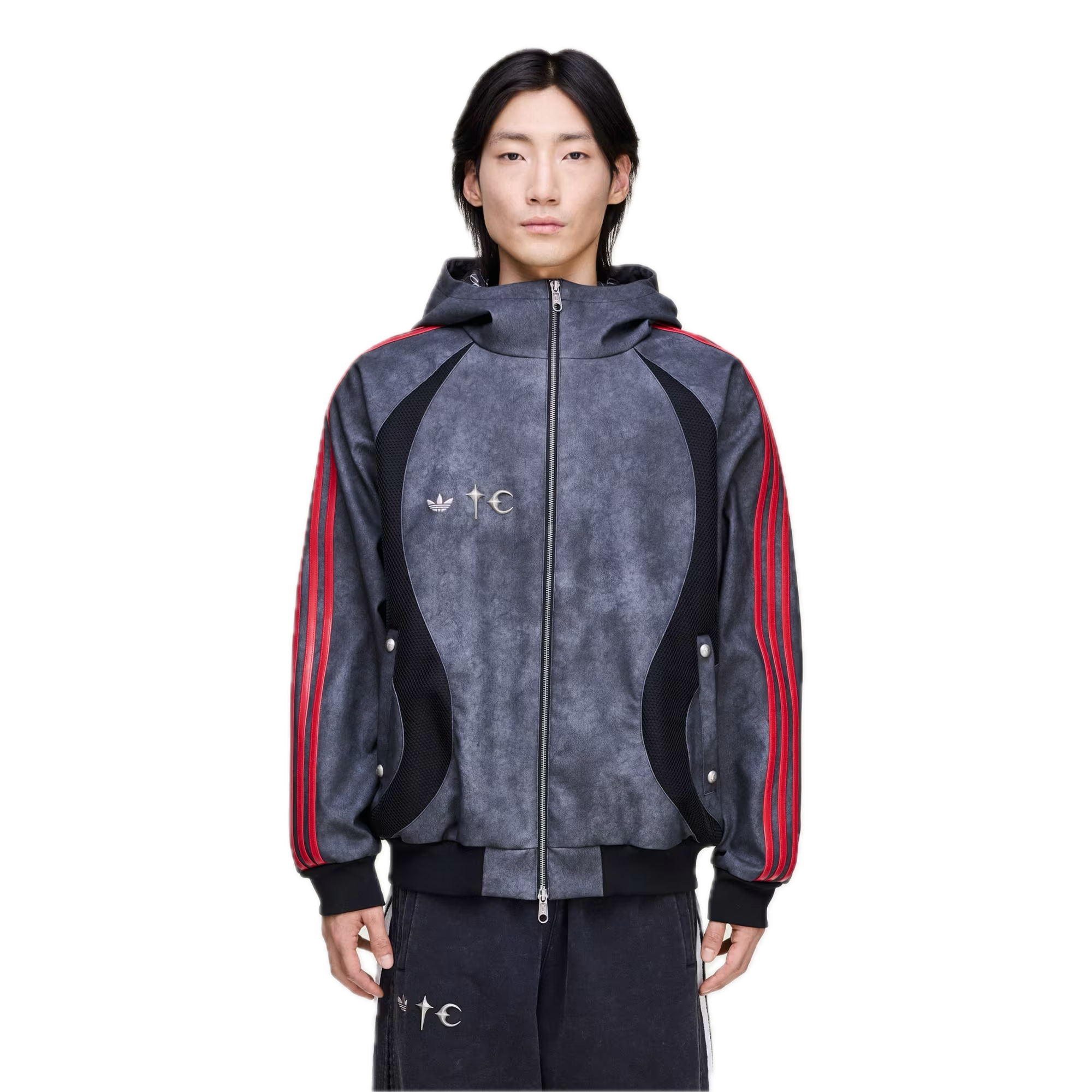 Adidas x Thug Club Teamgeist Kunstlederjacke Schwarz/Antiksilber