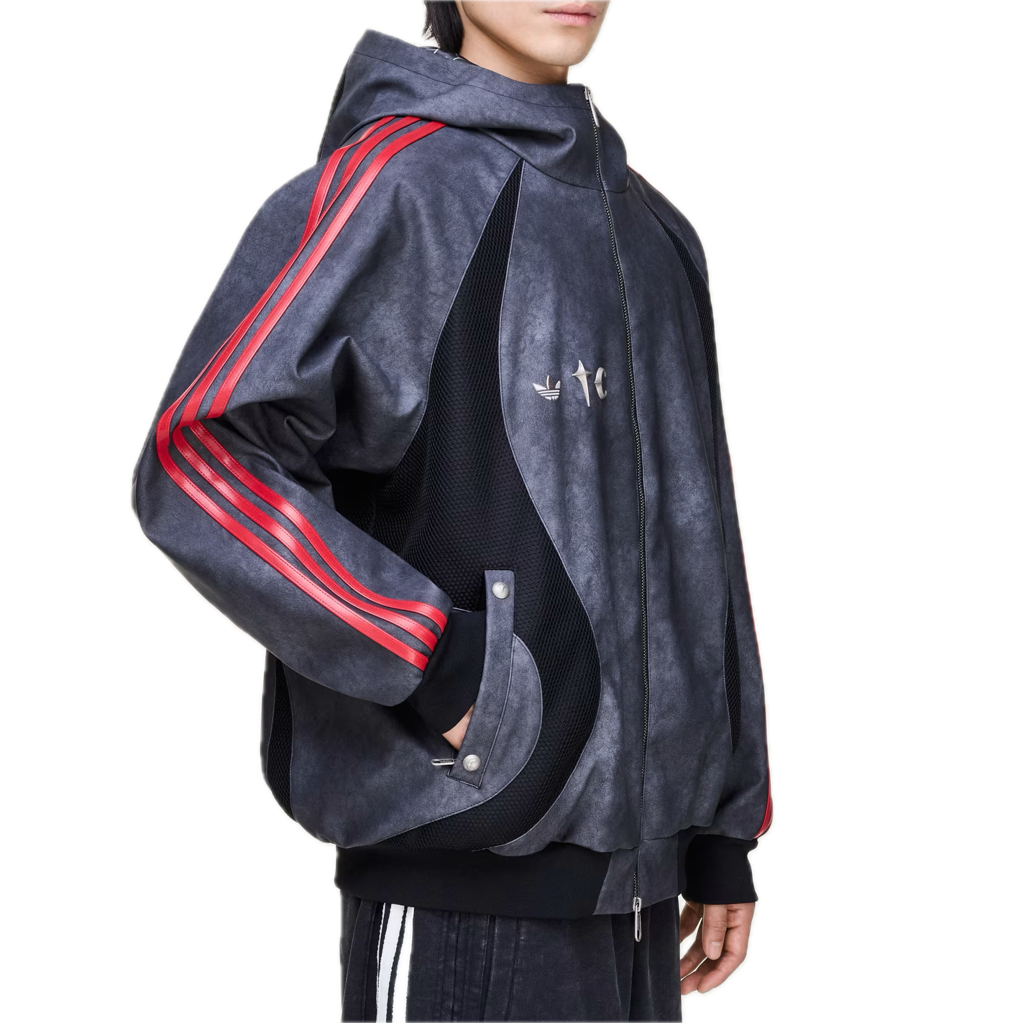 Adidas x Thug Club Teamgeist Kunstlederjacke Schwarz/Antiksilber