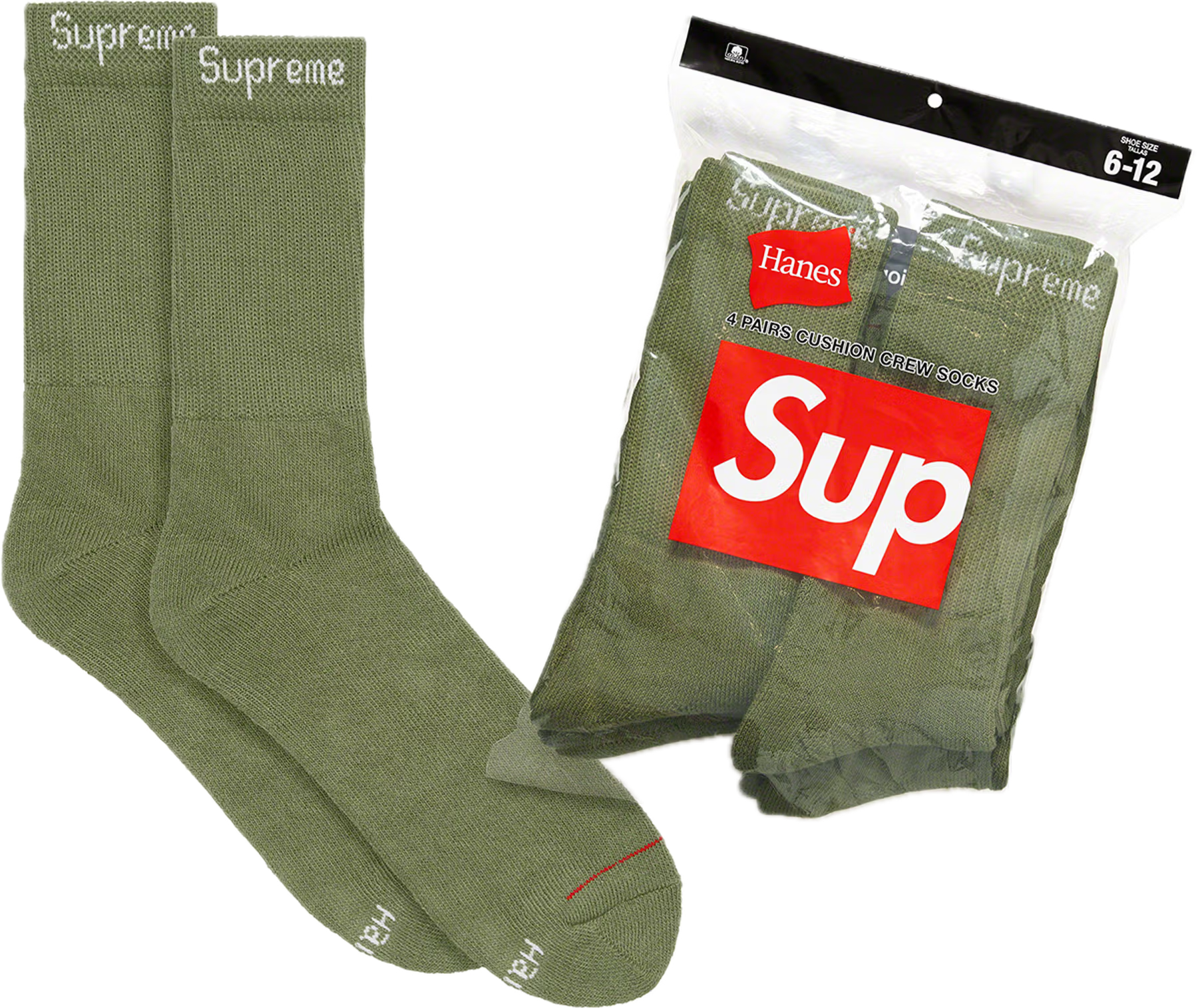 Supreme x Hanes Crew Socks (4 Pack) Olive