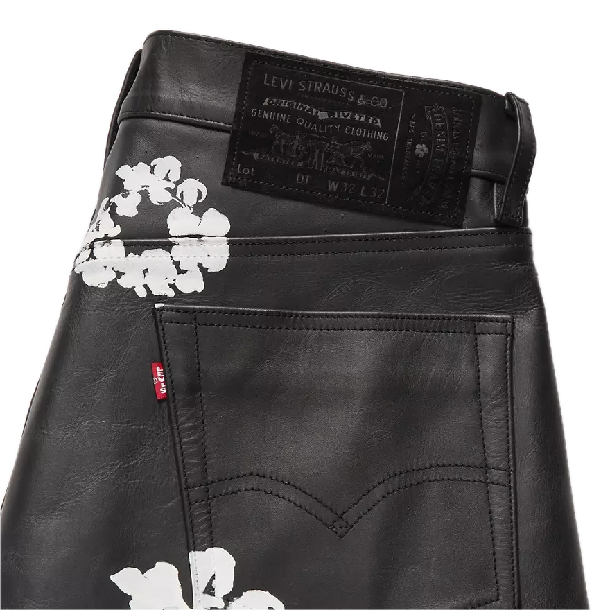 Denim Tears x Levi's Leder-Baumwollkranz-Jeans Schwarz