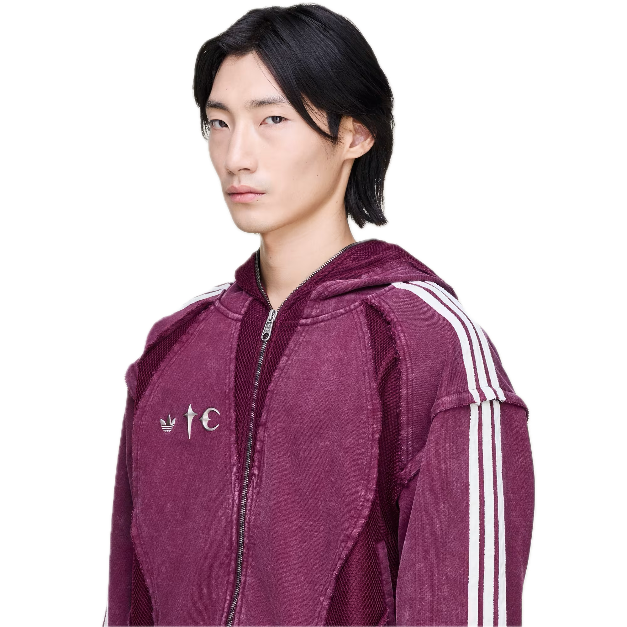 Adidas x Thug Club Teamgeist Kapuzenjacke mit Reißverschluss, weinrot
