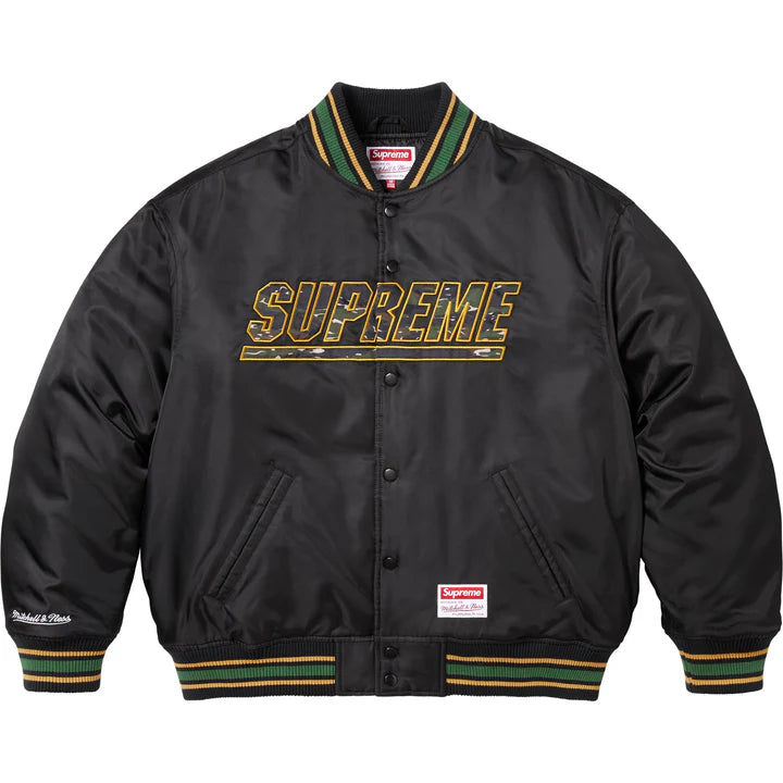 Supreme Mitchell & Ness Collegejacke mit Camouflage-Logo in Schwarz