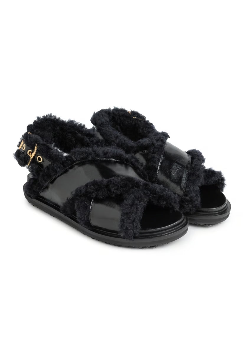 Marni Fur FB Criscross Sandal Black