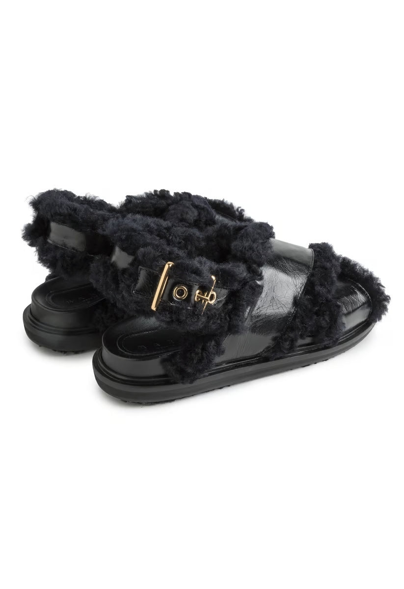 Marni Fur FB Criscross Sandal Black