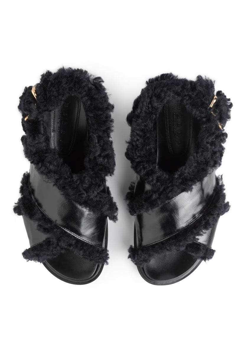 Marni Fur FB Criscross Sandal Black