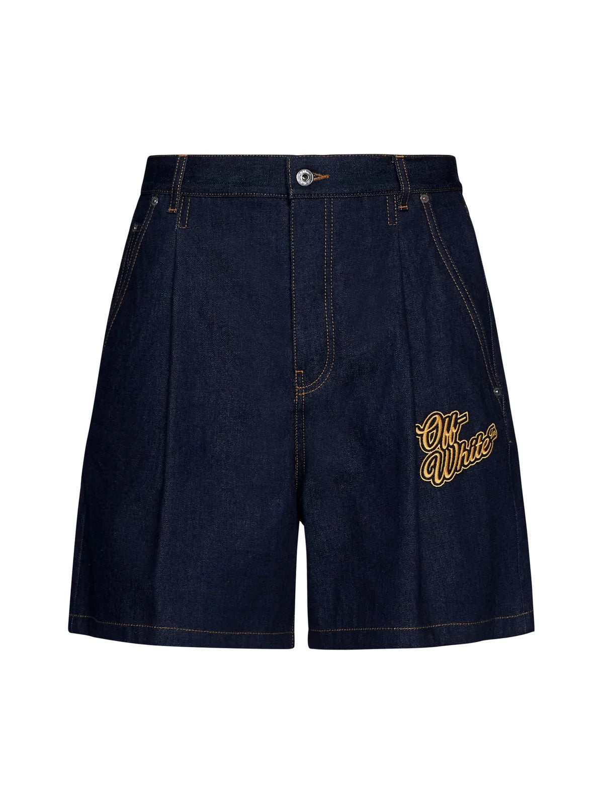 Off-White 90s Logo Denim Shorts Blue Gold