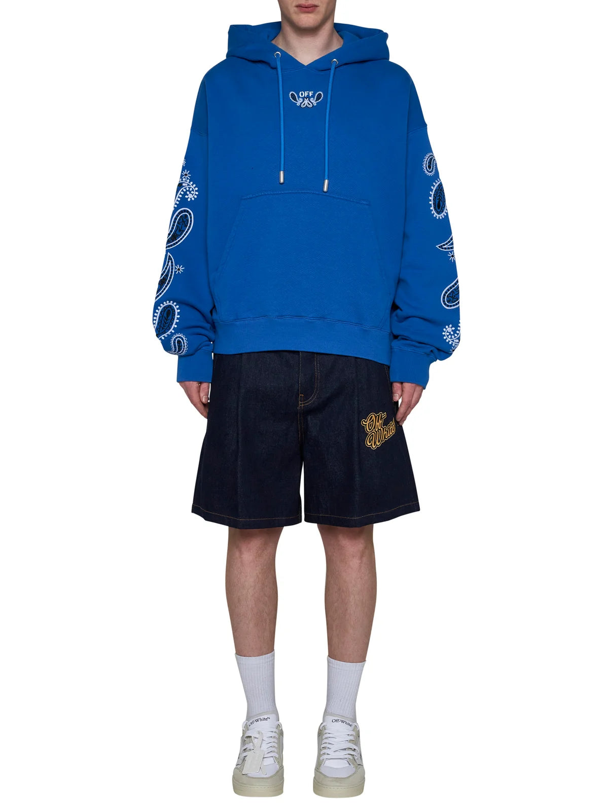 Off-White 90s Logo Denim Shorts Blue Gold
