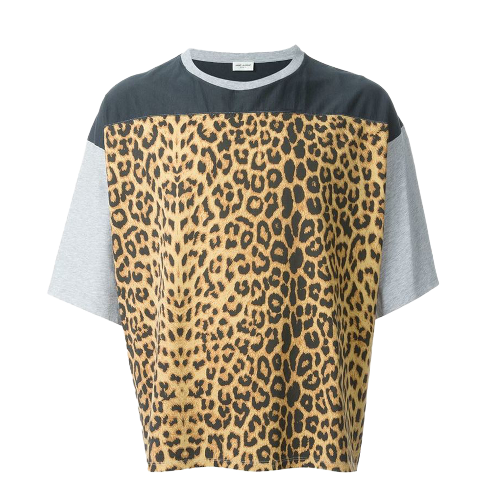 Saint Laurent Leopard Print Panel T Shirt