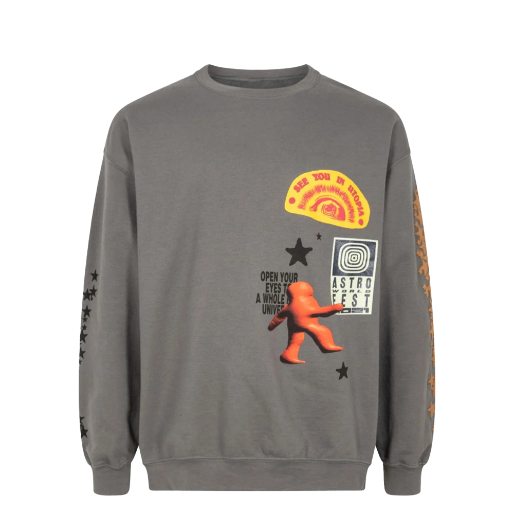 TRAVIS SCOTT Astroworld Fest Houston Crewneck Grey