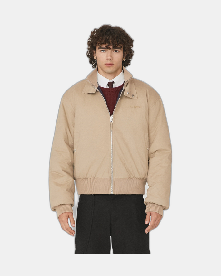 Carrer Oms Reversible Bomber Jacket in Beige and Blue