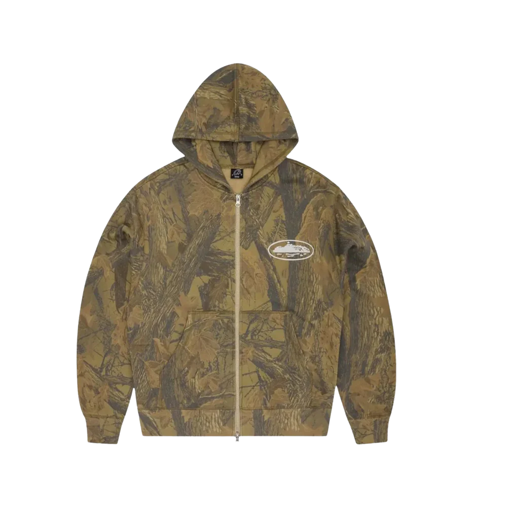 Corteiz Island Puff Print Zip Hoodie Forest Camo