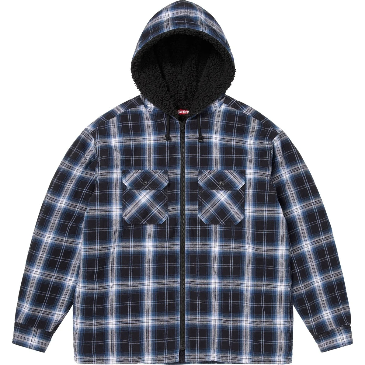 Supreme Lined Zip Up Hooded Flannel Shirt Navy – The Garden