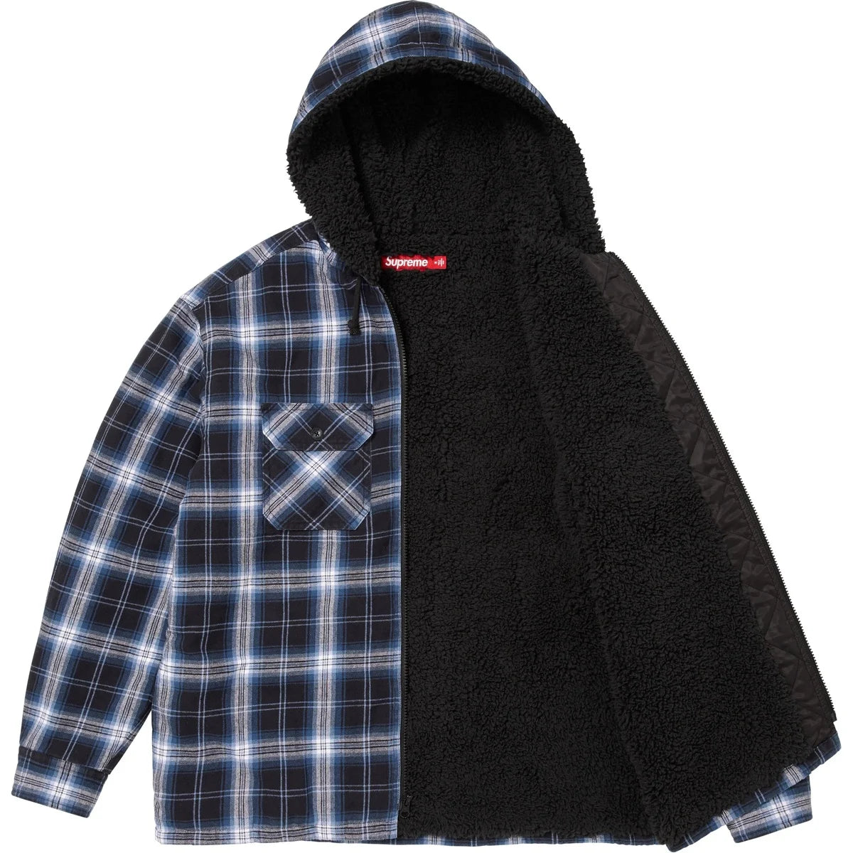 ジャケット・アウター supreme Quilted Lined Hooded Flannel Supreme FW21 Hooded Flannel Zip Up Shirt Jacket Black Grey Plaid