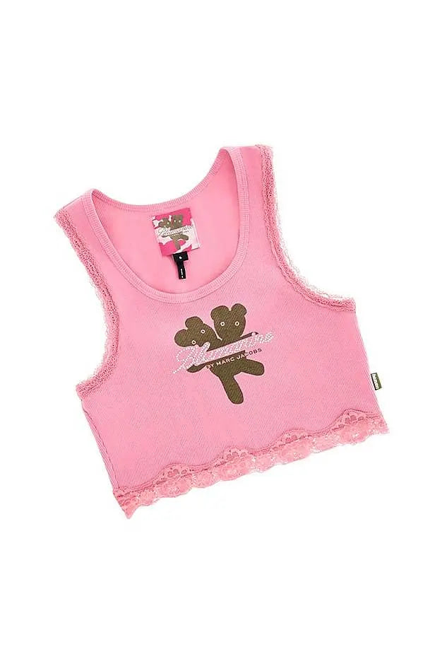 Heaven by Marc Jacobs Blumarine Crop Graphic Lace Tank