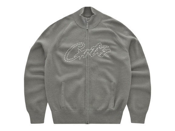Corteiz Allstarz Strickjacke mit Reißverschluss, Gully Grey