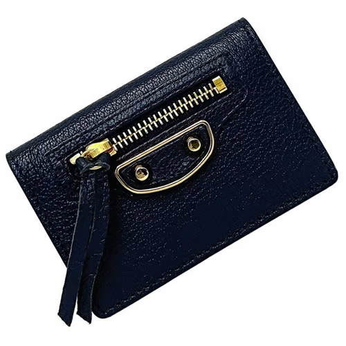 Balenciaga Tri-Fold Wallet Navy Gold Classic THE GARDEN