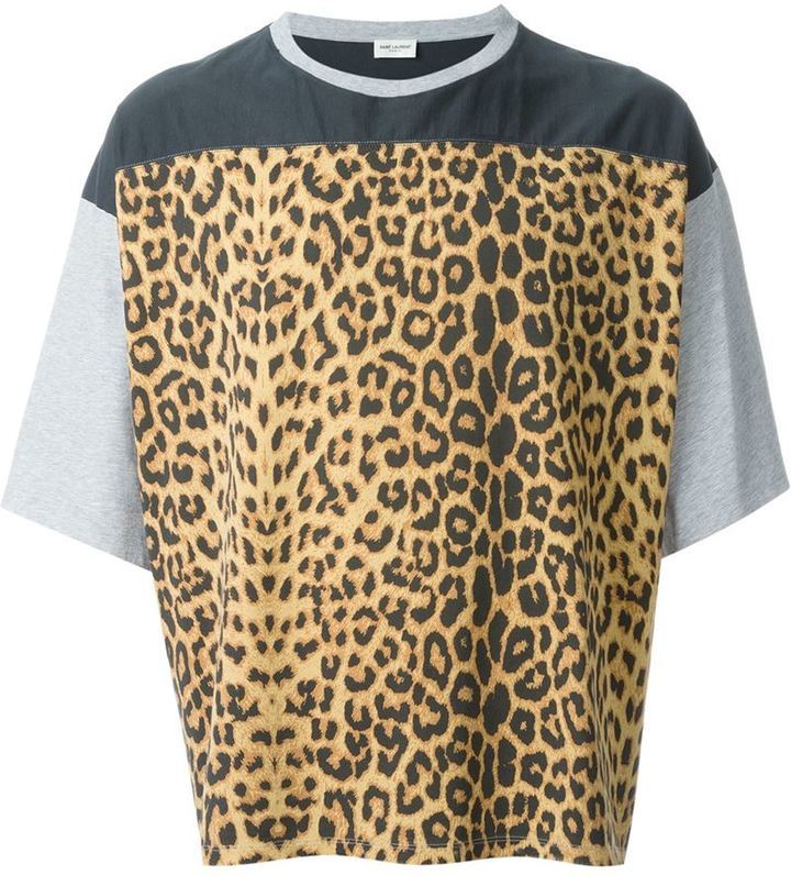 Saint Laurent Leopard Print Panel T Shirt THE GARDEN