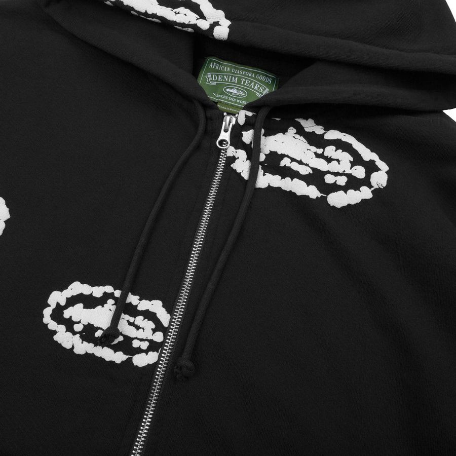Denim Tears x Corteiz Baumwoll-Kapuzenpullover mit Kranz-Reißverschluss in Schwarz