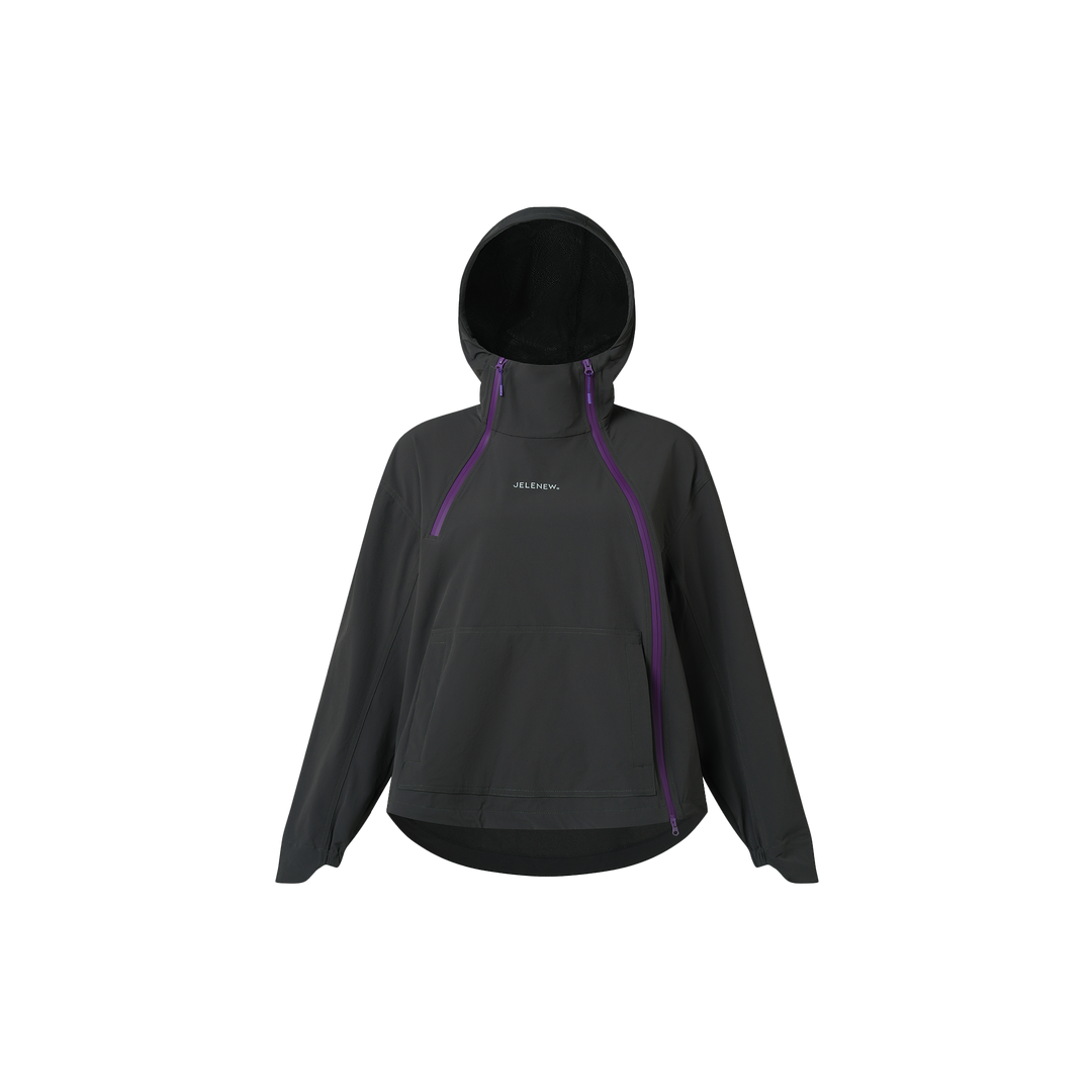 Jelenew Asymmetrical Zippered Splash-proof Jacket Dark Grey