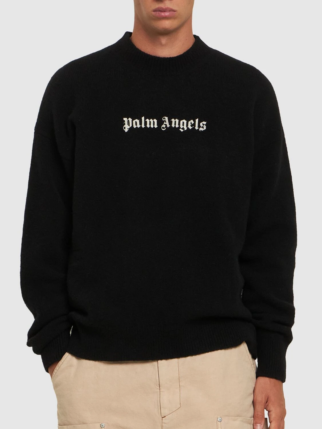 Klassischer Logo-Strickpullover von Palm Angels in Schwarz und Weiß