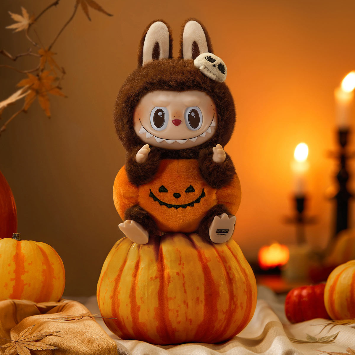 Pop Mart Labubu Happy Halloween Party Series-Sitting Pumpkin Vinyl Plush Pendant