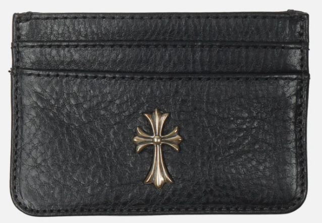 Chrome Hearts Silver Cross Embellished Leather Cardholder