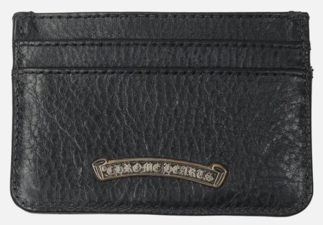 Chrome Hearts Silver Cross Embellished Leather Cardholder