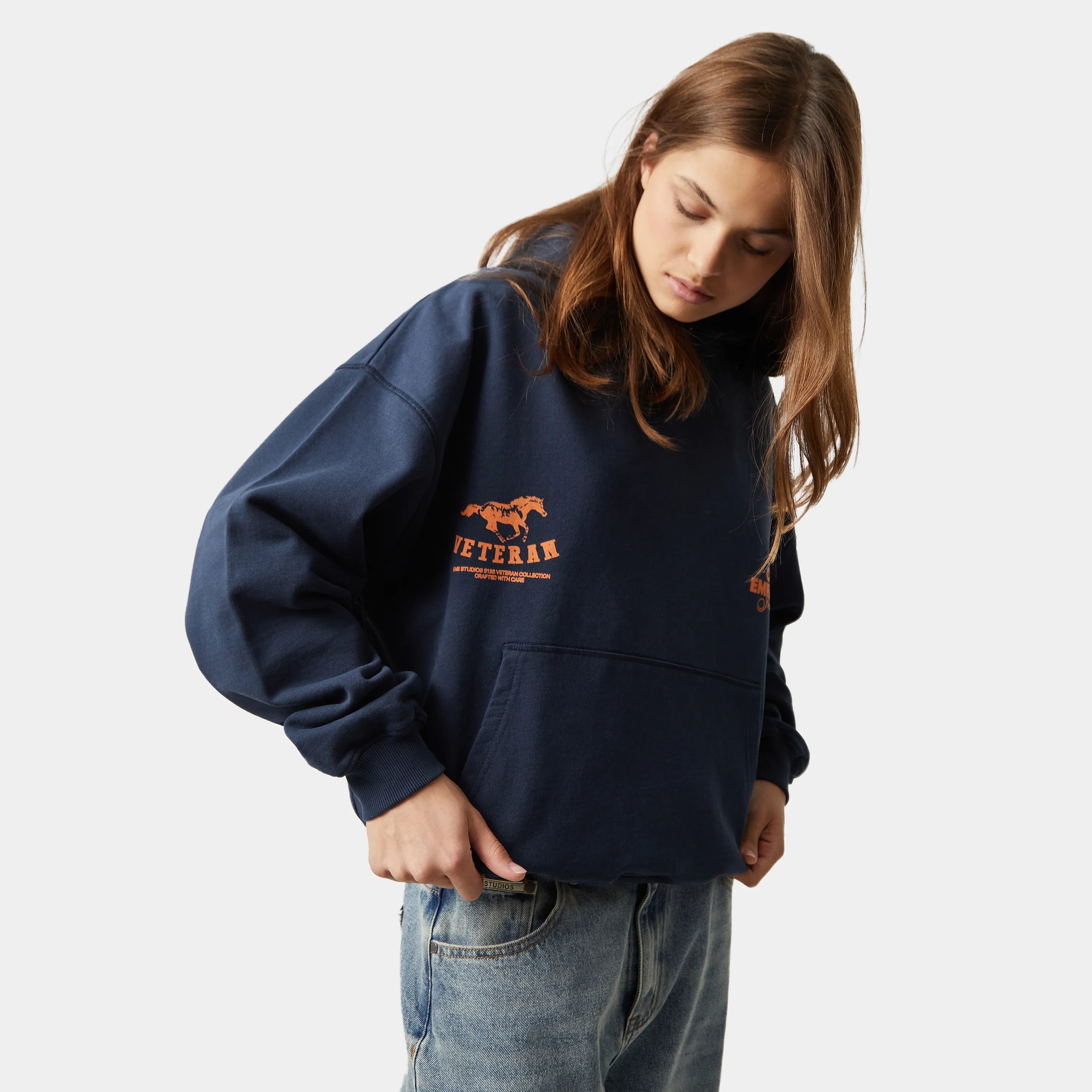 Eme Studios Horse Navy Übergroßer Kapuzenpullover