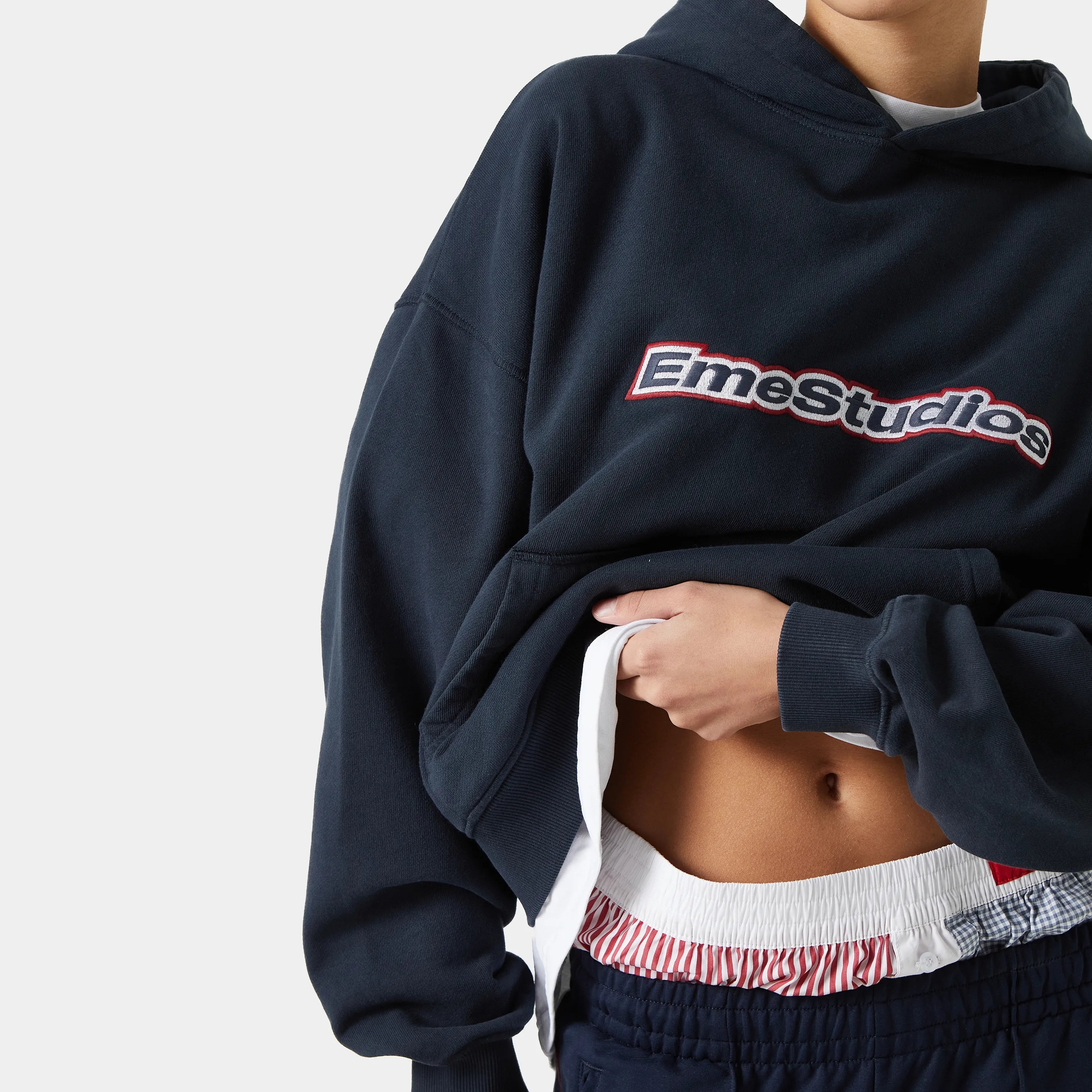 Eme Studios Box Marinegrauer übergroßer Kapuzenpullover