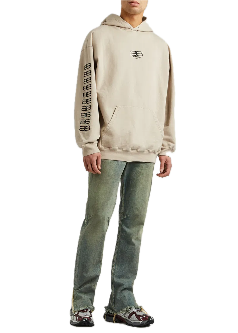 Balenciaga Paris Icon Kapuzensweatshirt aus Baumwolle Braun