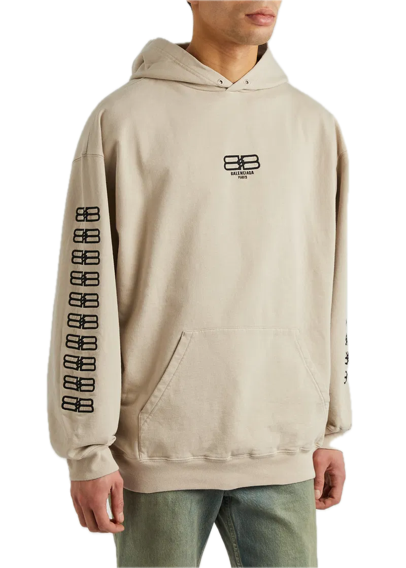 Balenciaga Paris Icon Kapuzensweatshirt aus Baumwolle Braun