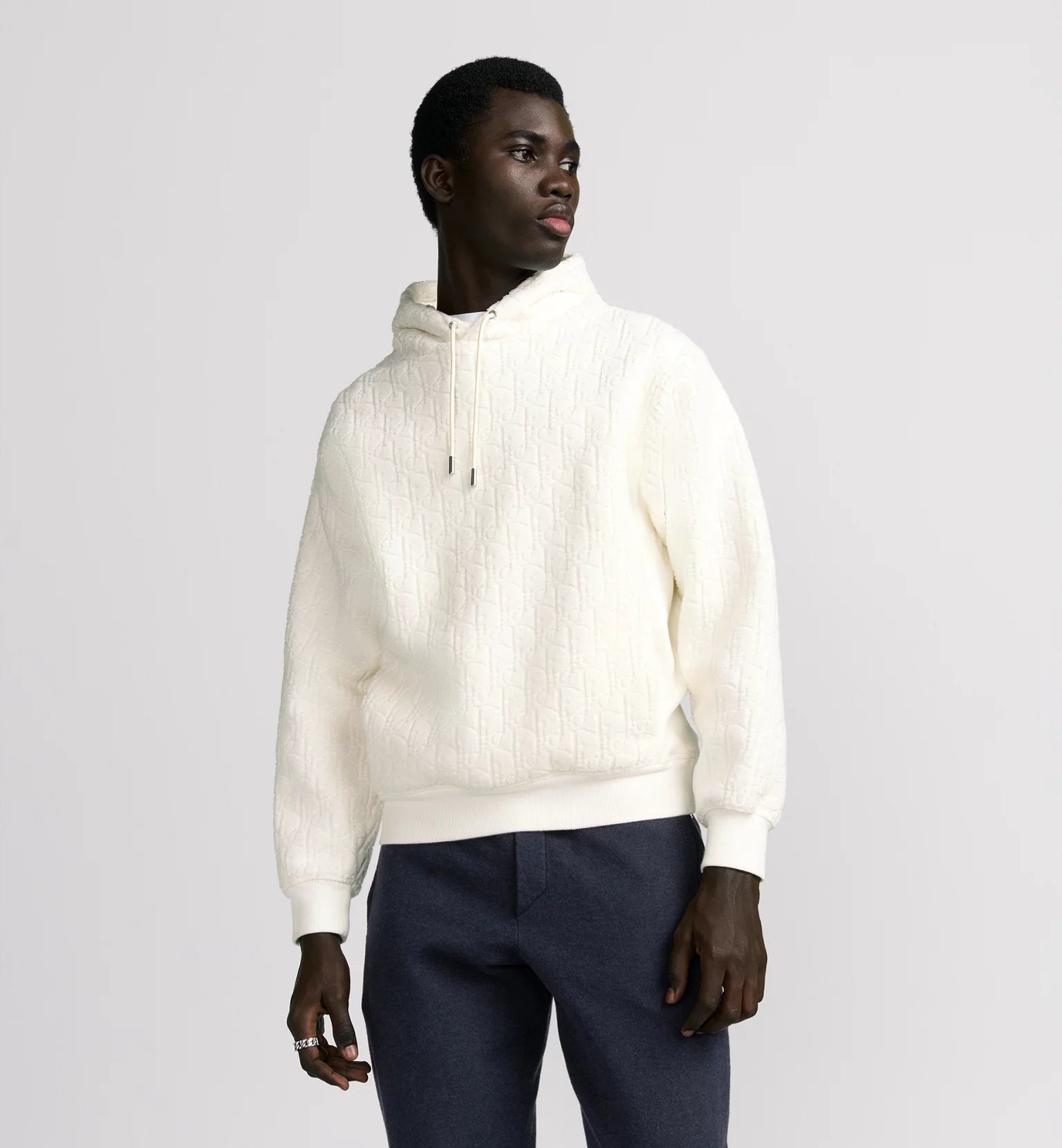 Dior Oblique Relaxed-Fit Hooded Sweatshirt Off-White Cotton Fleece