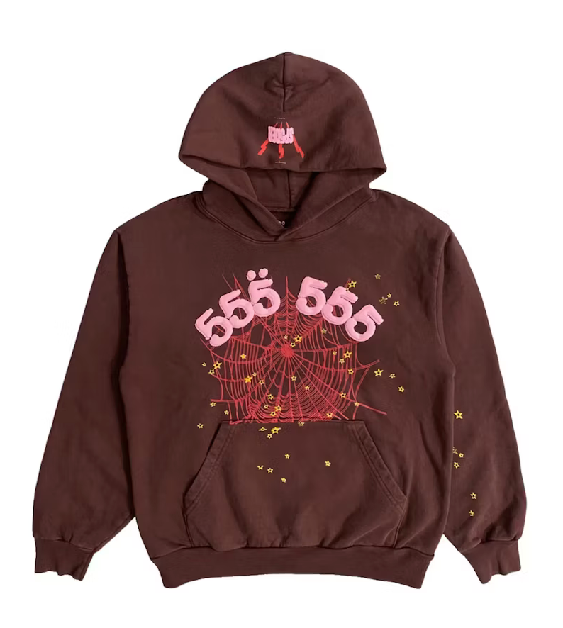 Sp5der Angel Number Hoodie Brown