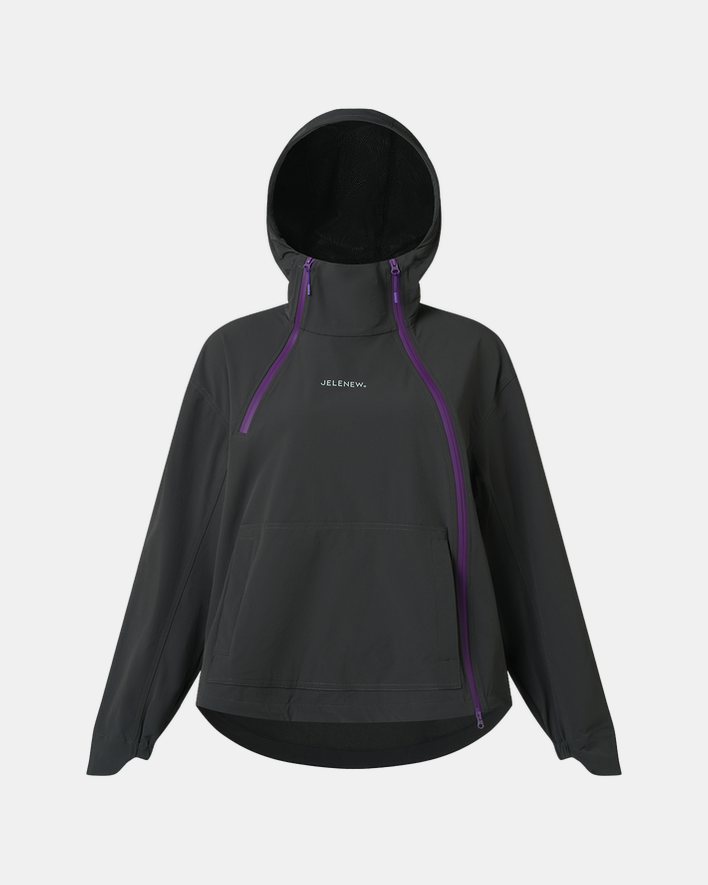 Jelenew Asymmetrical Zippered Splash-proof Jacket Dark Grey