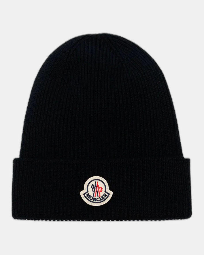 Moncler Black Logo Patch Knitted beanie
